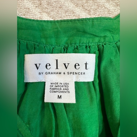 Velvet by Graham & Spencer Green Ruffled 3/4 Sleeve Blouse Top M Bohemian Boho - Picture 7 of 12